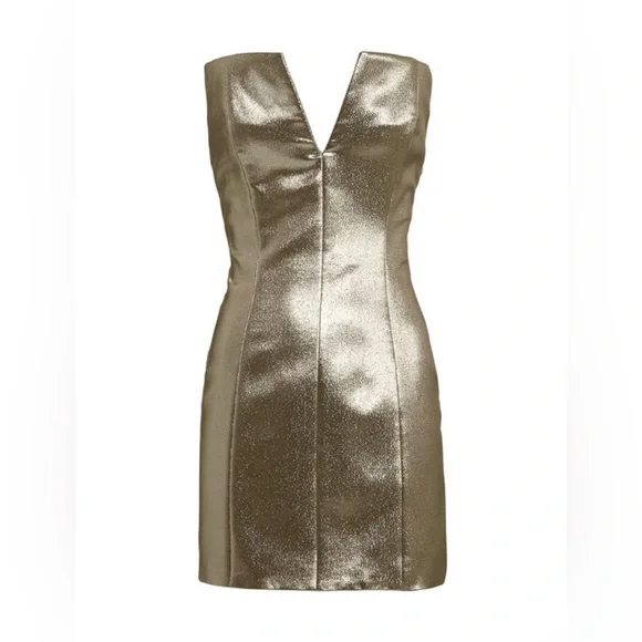 Redemption Gold Lamé Strapless Mini Dress Metallic Shimmer w/ Inner Lining - Picture 3 of 16